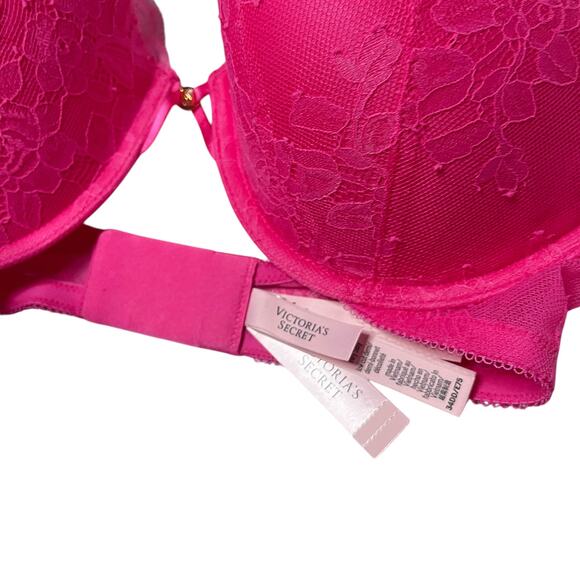 Victoria's Secret Very Sexy Rose Lace Lightly Lined Low-Cut Demi Bra Size 34DD - Picture 3 of 3